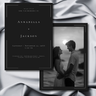 Minimal Typography Black & White Photo Wedding Invitation