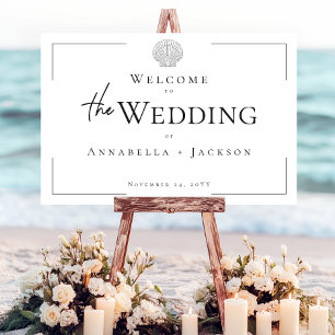 Minimal Typography Black & White Seashell Wedding Foam Board