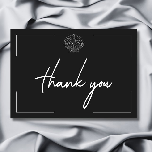 Minimal Typography Black & White Seashell Wedding Thank You Card (Minimal Typography Black & White Seashell Wedding Thank You Card)