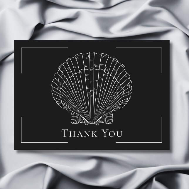 Minimal Typography Black & White Seashell Wedding Thank You Card (Minimal Typography Black & White Seashell Wedding Thank You Card)