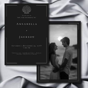 Minimal Typography Black White Shell Photo Wedding Invitation