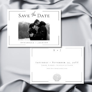 Minimal Typography Black White Shell Photo Wedding Save The Date