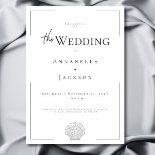 Minimal Typography Black & White Shell Wedding Invitation