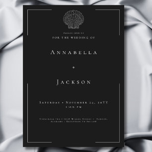 Minimal Typography Black & White Shell Wedding Invitation