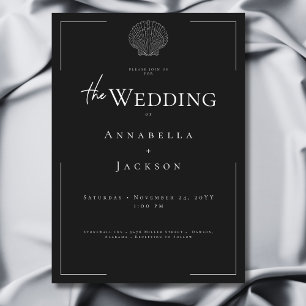 Minimal Typography Black & White Shell Wedding Invitation