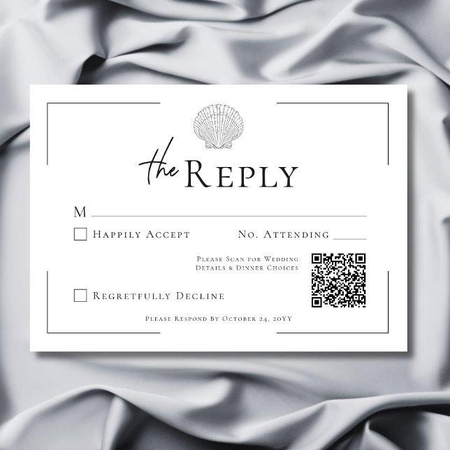 Minimal Typography Black & White Shell Wedding RSVP Card (Minimal Typography Black & White Shell Wedding RSVP Card)