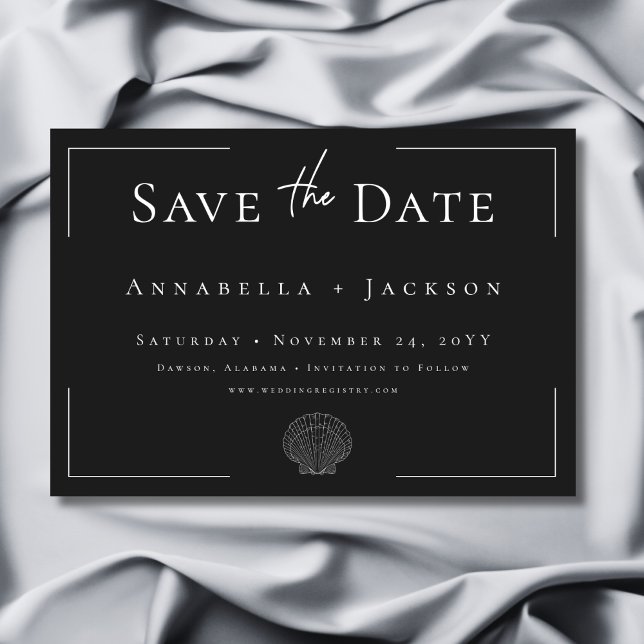 Minimal Typography Black & White Shell Wedding Save The Date (Minimal Typography Black & White Shell Wedding Save The Date)