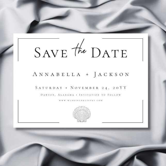 Minimal Typography Black & White Shell Wedding Save The Date (Minimal Typography Black & White Shell Wedding Save The Date)