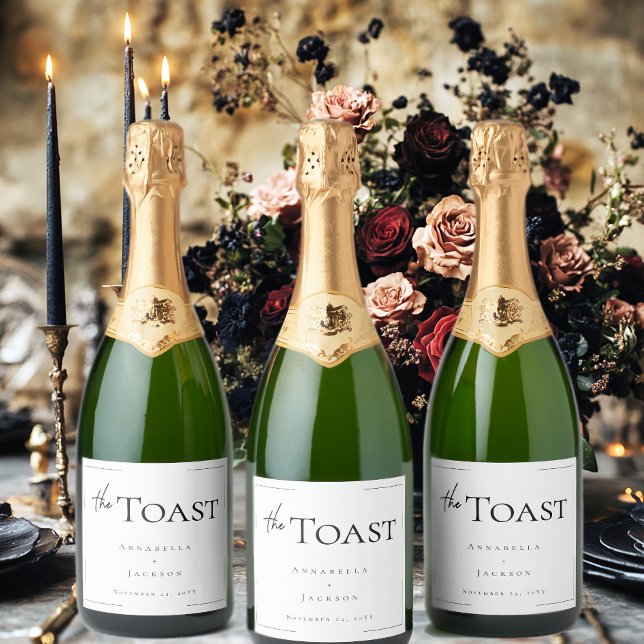 Minimal Typography Black & White Wedding Sparkling Wine Label (Minimal Typography Black & White Wedding Wine Label)