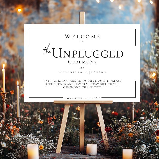 Minimal Typography Black & White Wedding Unplugged Foam Board (Minimal Typography Black & White Wedding Unplugged Ceremony Sign)