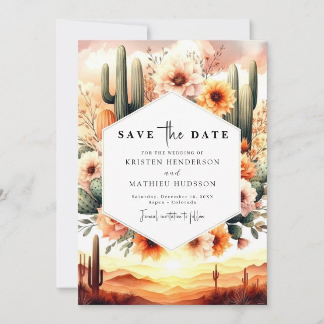 Minimal Typography Cactus Wedding Save The Date (Front)