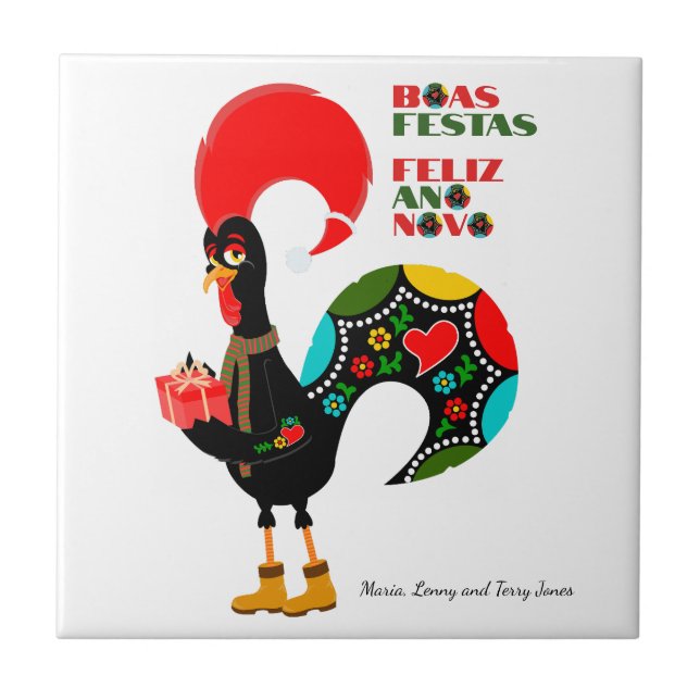 Minimal Typography Christmas Portuguese Greetings Ceramic Tile (Front)