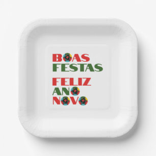 Minimal Typography Christmas Portuguese Greetings Paper Plates