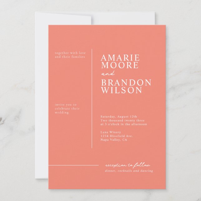 Minimal Typography Coral Wedding Invitation (Front)