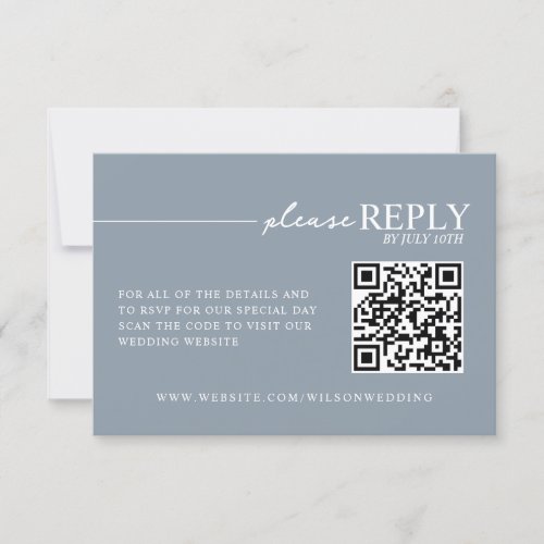 Minimal Typography Dusty Blue QR RSVP Card