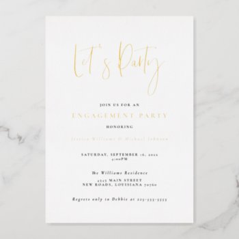 Minimal Typography Engagement Party Foil Invitation by fancypaperie at Zazzle