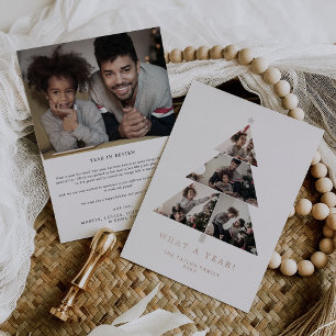 Minimal Typography Foil What A Year Christmas Tree Foil Holiday Card