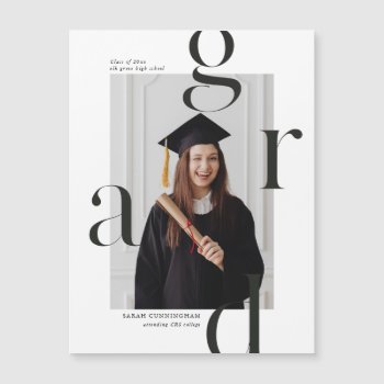 Minimal Typography Graduation Announcement Magnet by fourwetfeet at Zazzle