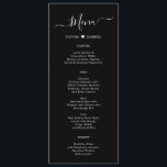 Minimal Typography Heart Black Wedding Menu Card<br><div class="desc">Minimalist Elegant Simple Typography Heart Black Wedding Menu Card is perfect for a modern minimal wedding. Design featuring black hand lettered typography/calligraphy, little love heart motif between couple's name in white on black background, with a simple clean look. This menu can be used for a wedding reception, rehearsal dinner, or...</div>
