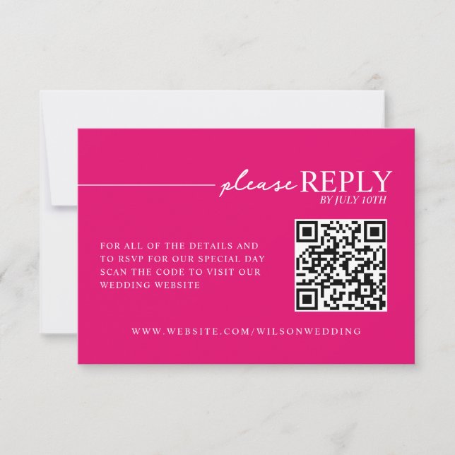 Minimal Typography Hot Pink QR RSVP Card (Front)