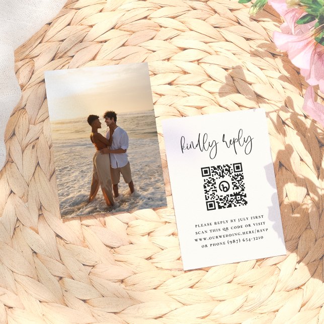 Minimal Typography Photo QR Code Wedding RSVP Enclosure Card (Creator Uploaded)