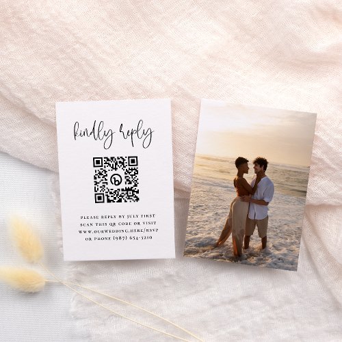 Minimal Typography Photo QR Code Wedding RSVP Enclosure Card