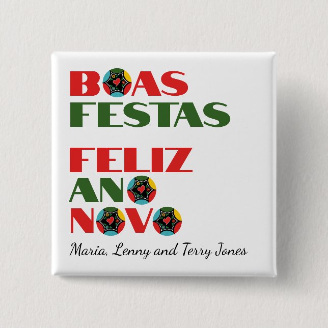 Minimal Typography Portuguese Christmas Greetings  Button (Front)