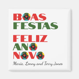 Minimal Typography Portuguese Christmas Greetings Magnet