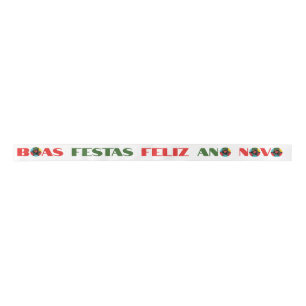 Minimal Typography Portuguese Christmas Greetings  Satin Ribbon