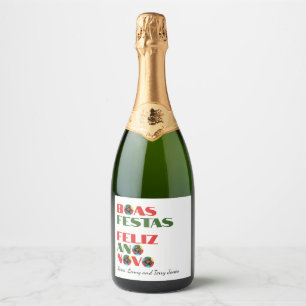 Minimal Typography Portuguese Christmas Greetings Sparkling Wine Label