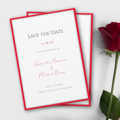 Minimal Typography Timeless Elegant Cherry Red  Save The Date