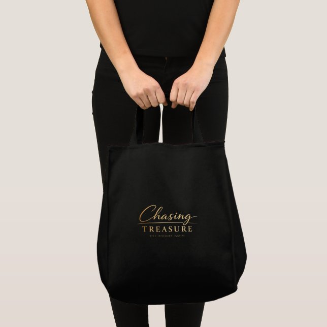 Minimal Typography Tote Bag | Chasing Treasure (Front (Product))