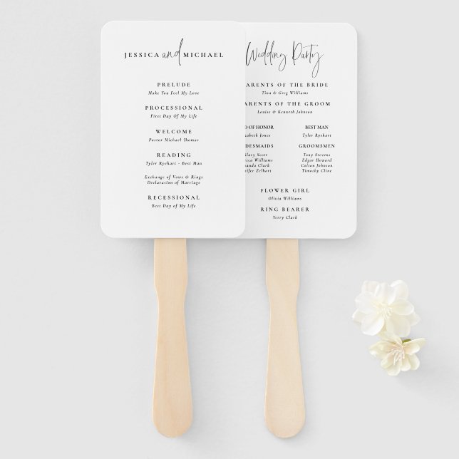 Minimal Typography Wedding Program Fan (Front and Back)