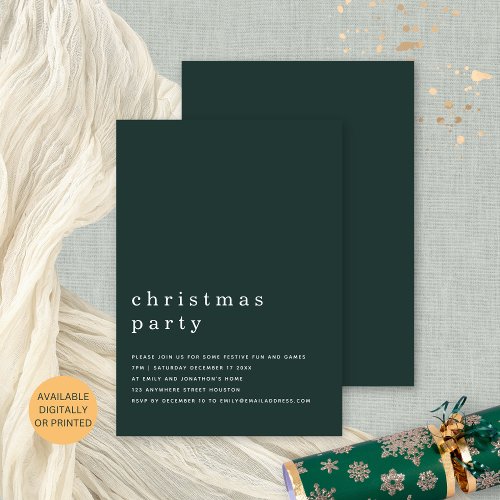 Minimal TypographyChristmas Party Dark Green Invitation