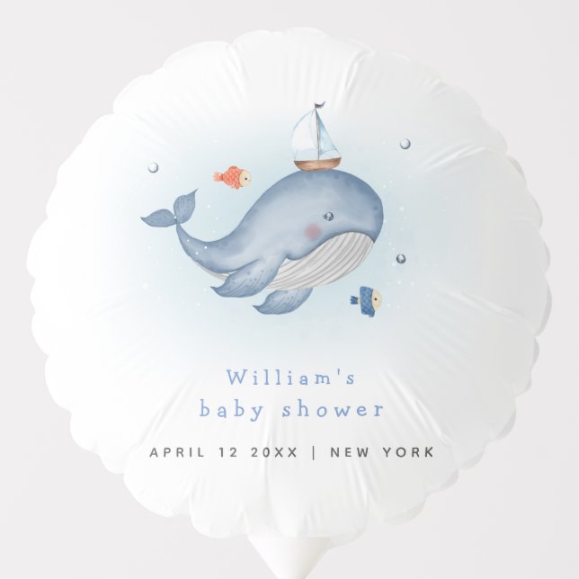 Minimal Under The See Whale Nautica Baby Shower Balloon (Front)