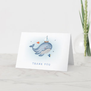 Minimal Under The See Whale Nautica Baby Shower Letterpress Thank You Card
