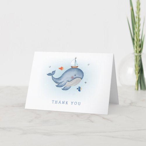 Minimal Under The See Whale Nautica Baby Shower Thank You Card