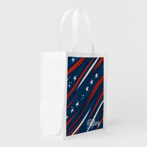 Minimal USA Flag Stripe Pattern | Women's Grocery Bag
