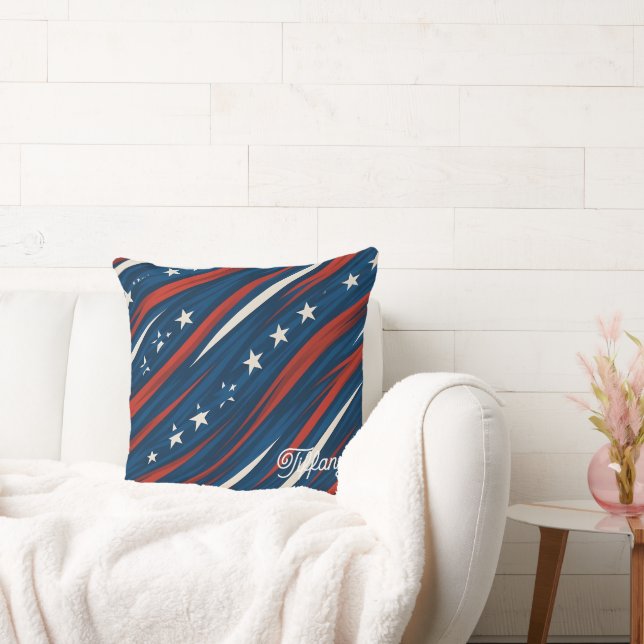 Minimal USA Flag Stripe Pattern | Women's  Throw Pillow (Couch)