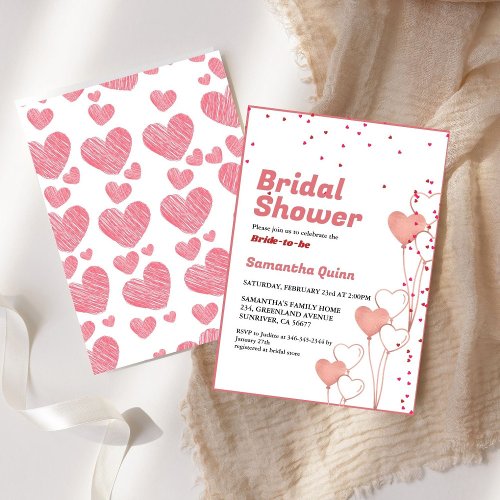Minimal Valentine pink  Red heart Bridal Shower  Invitation