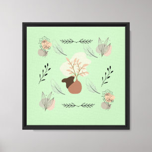Minimal vase, feathers and floral boho art- canvas print
