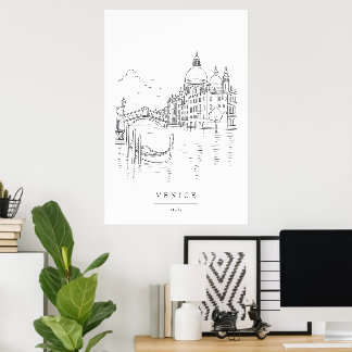 Minimal Venice Line Art Print | Venice Canal Wall