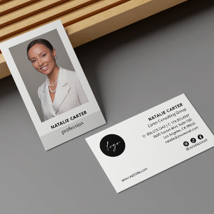 Minimal Vertical Photo Logo Social SILVER GRAY Business Card