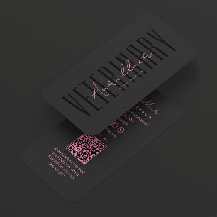 Minimal VET Pink Black Veterinary Veterinarian Business Card