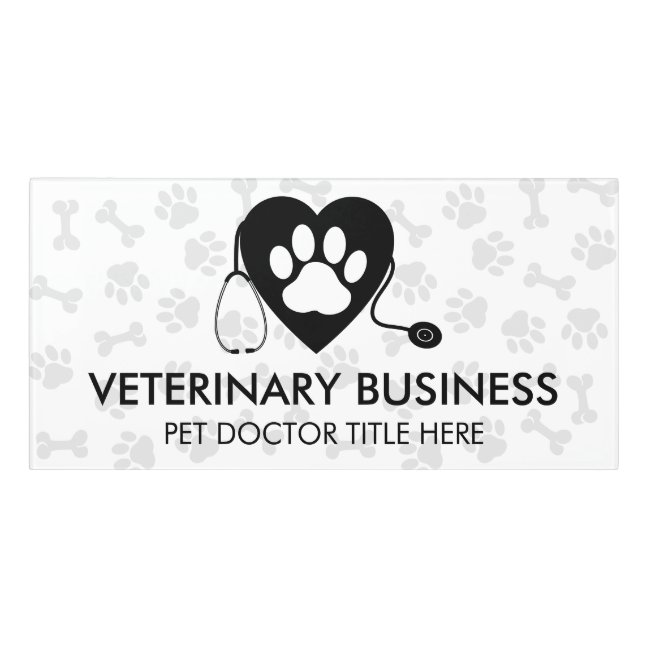 Minimal Veterinarian Paw Heart Stethescope Pet Door Sign