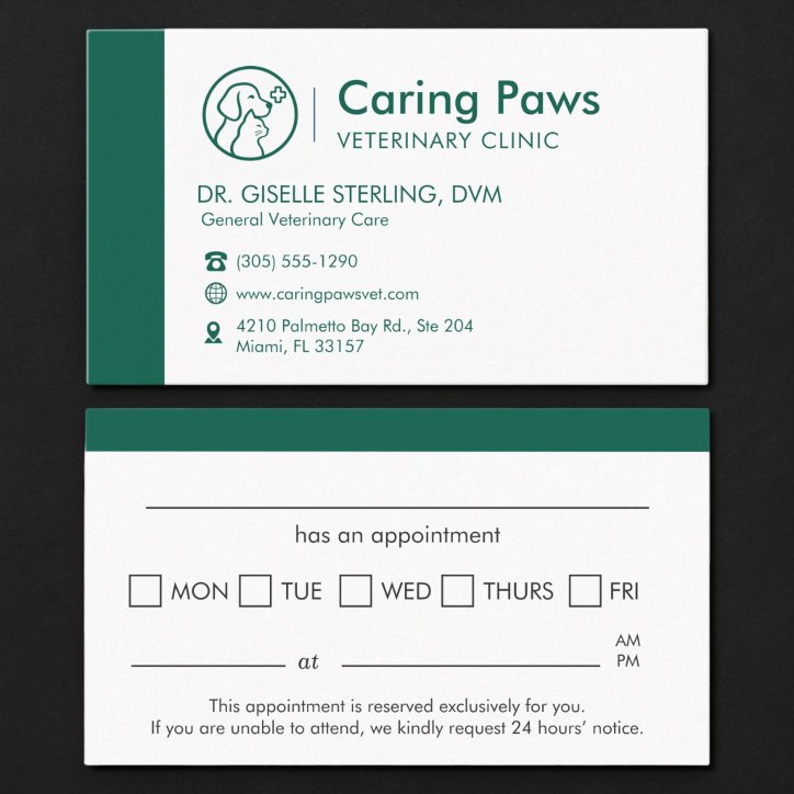 Minimal Veterinary Clinic Appointment Reminder Business Card
