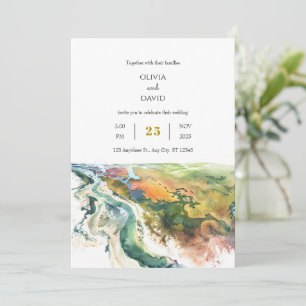 Minimal Vibrant Coastal Landscape Beach Wedding Invitation