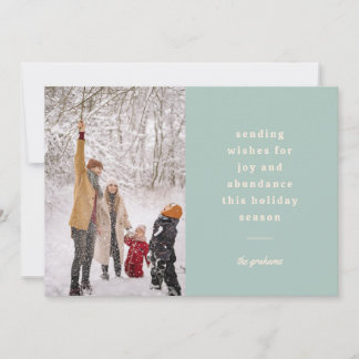 Minimal Vintage Blue Typographic Sending Wishes Holiday Card