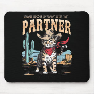 Minimal Vintage Cat Meowdy Partner Cowboy Mouse Pad