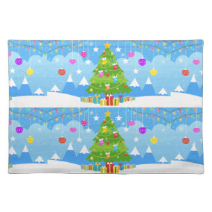 Minimal vintage christmas presents pine tree decor cloth placemat